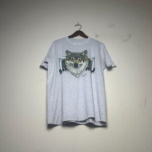 VTG Cotton Grove Graphic T Shirt Men L Lone Wolf Grey USA Made Winter Retro 90s